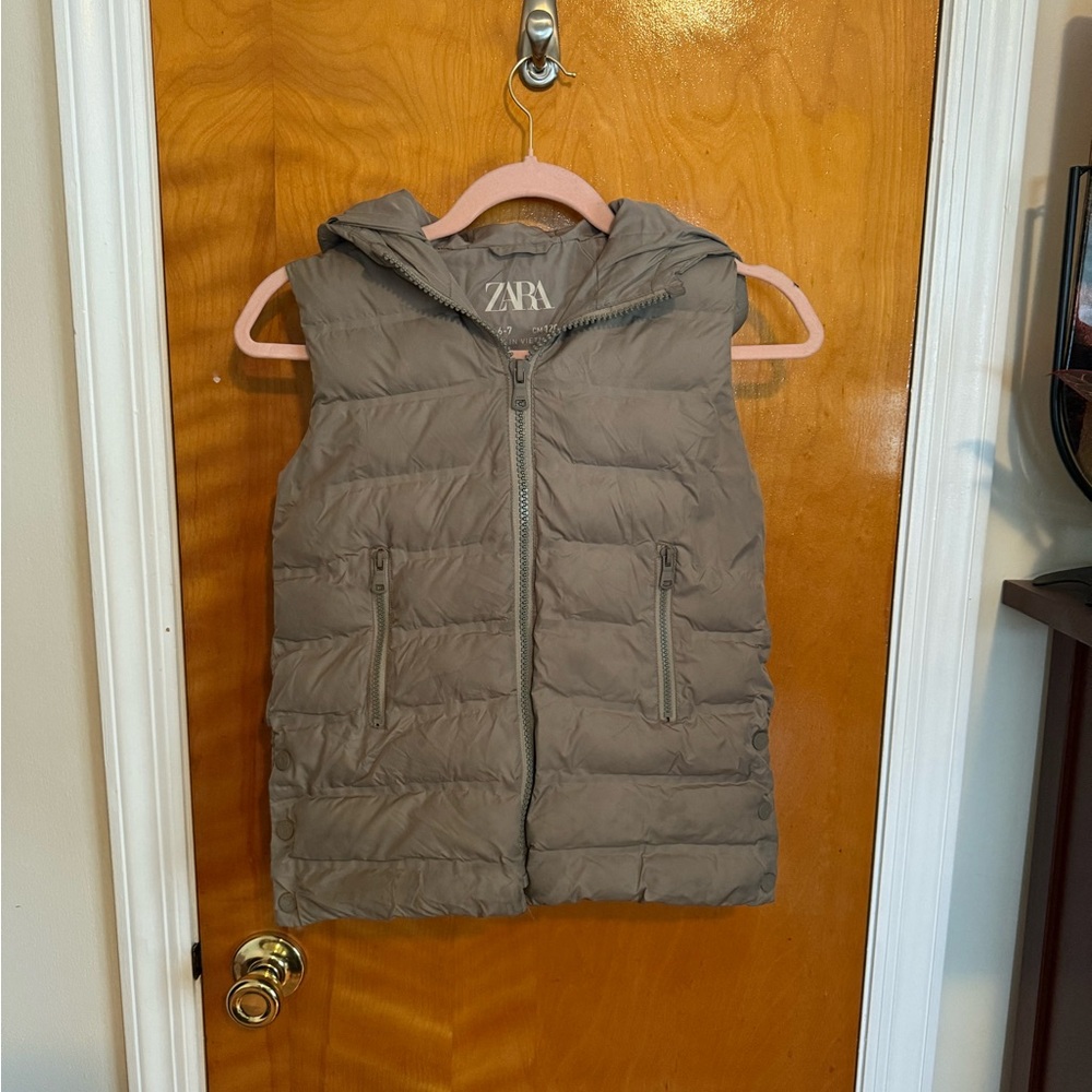Zara Kids Brown Hooded Puffer Vest